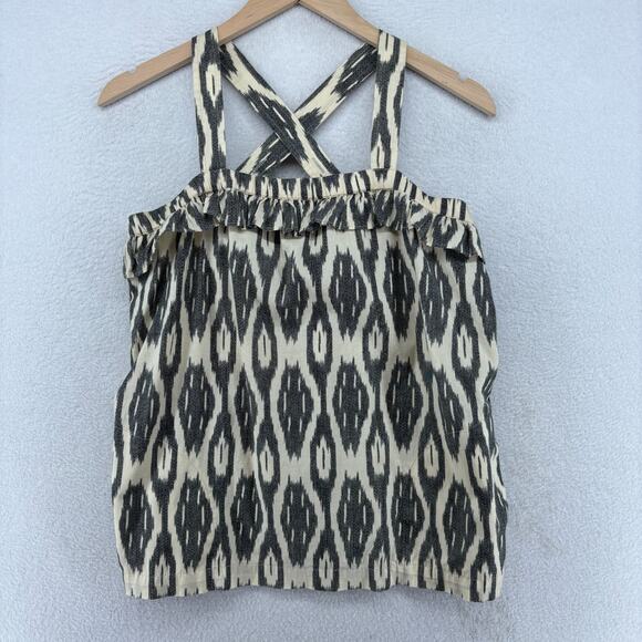 J.CREW Top 6 Ikat Print Ruffle Flounce Sleeveless Boho Beach Cotton Gray - Picture 1 of 13